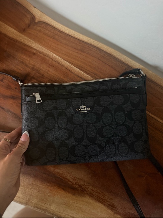 Coach Handbags - Coach Black Signature Crossbody Clutch with Silver Hardware